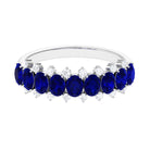 Oval Cut Blue Sapphire and Diamond Half Eternity Ring Blue Sapphire - ( AAA ) - Quality - Rosec Jewels