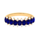 Oval Cut Blue Sapphire and Diamond Half Eternity Ring Blue Sapphire - ( AAA ) - Quality - Rosec Jewels