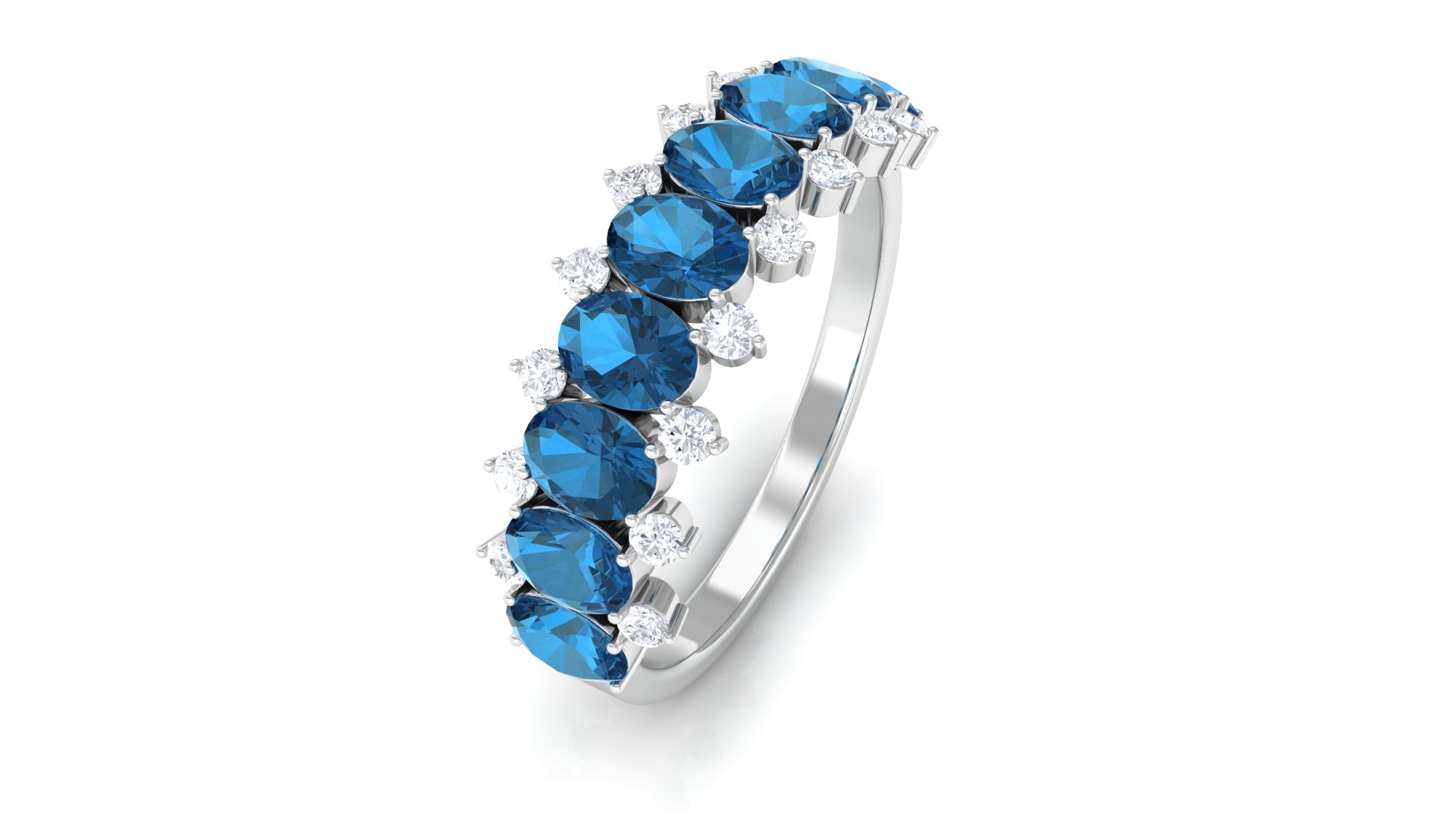 2.50 CT Oval Cut London Blue Topaz and Diamond Half Eternity Ring London Blue Topaz - ( AAA ) - Quality - Rosec Jewels