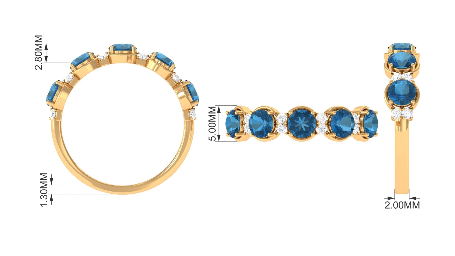 2 CT London Blue Topaz and Diamond Half Eternity Ring London Blue Topaz - ( AAA ) - Quality - Rosec Jewels