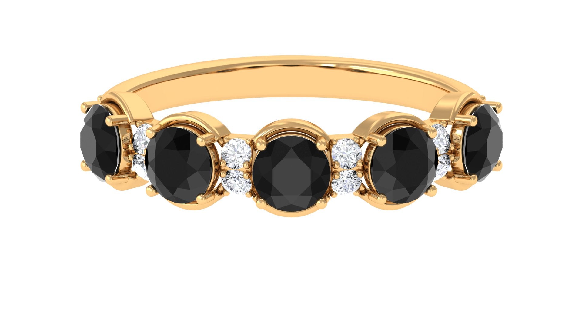 Black Onyx Half Eternity Ring with Diamond Black Onyx - ( AAA ) - Quality - Rosec Jewels