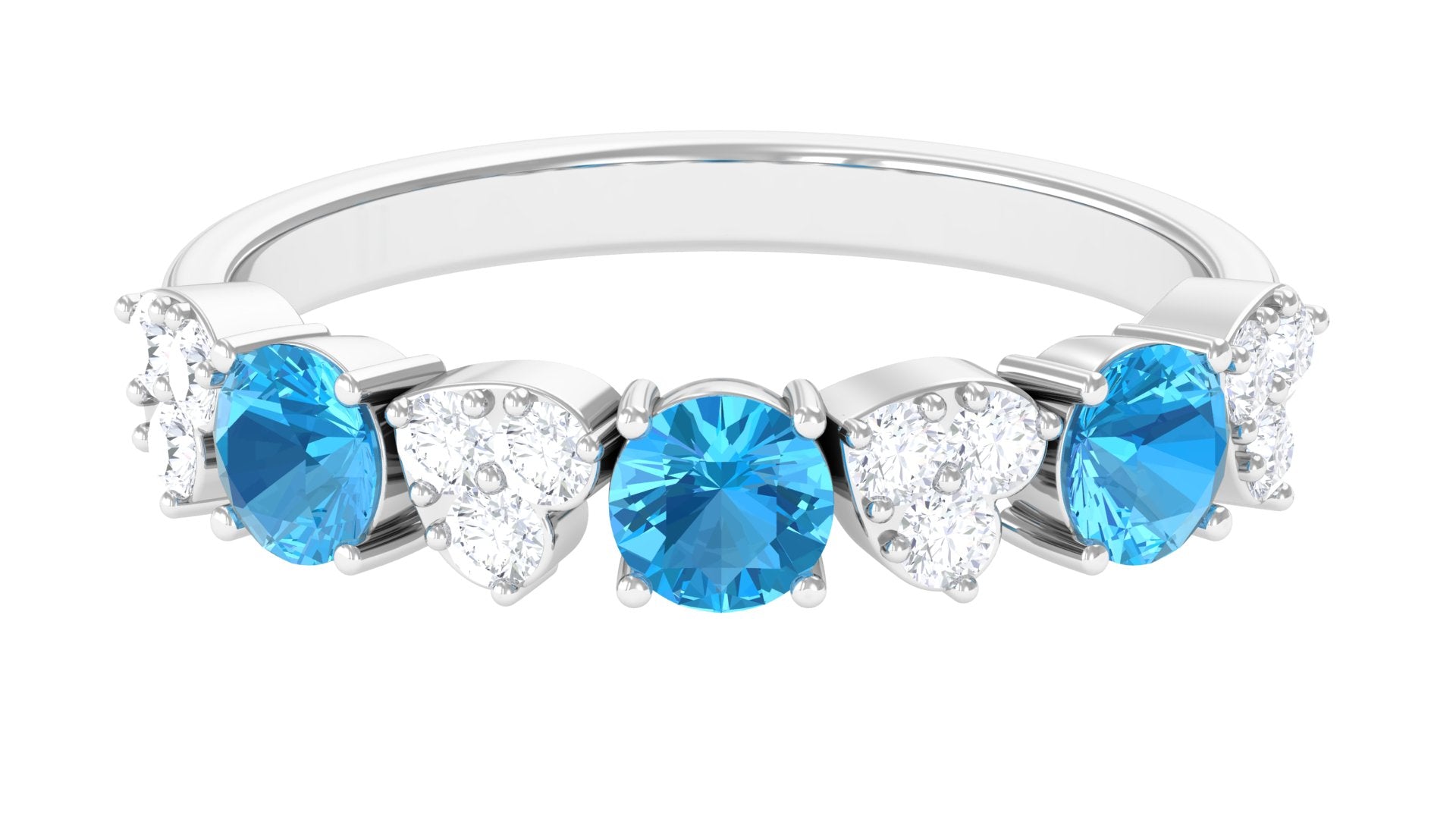 1 CT Swiss Blue Topaz and Diamond Half Eternity Ring Swiss Blue Topaz - ( AAA ) - Quality - Rosec Jewels