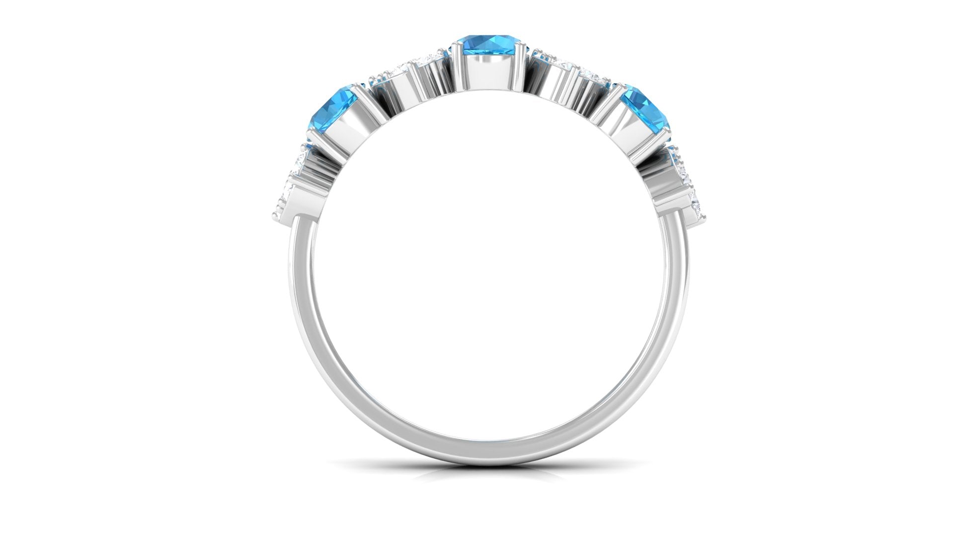 1 CT Swiss Blue Topaz and Diamond Half Eternity Ring Swiss Blue Topaz - ( AAA ) - Quality - Rosec Jewels