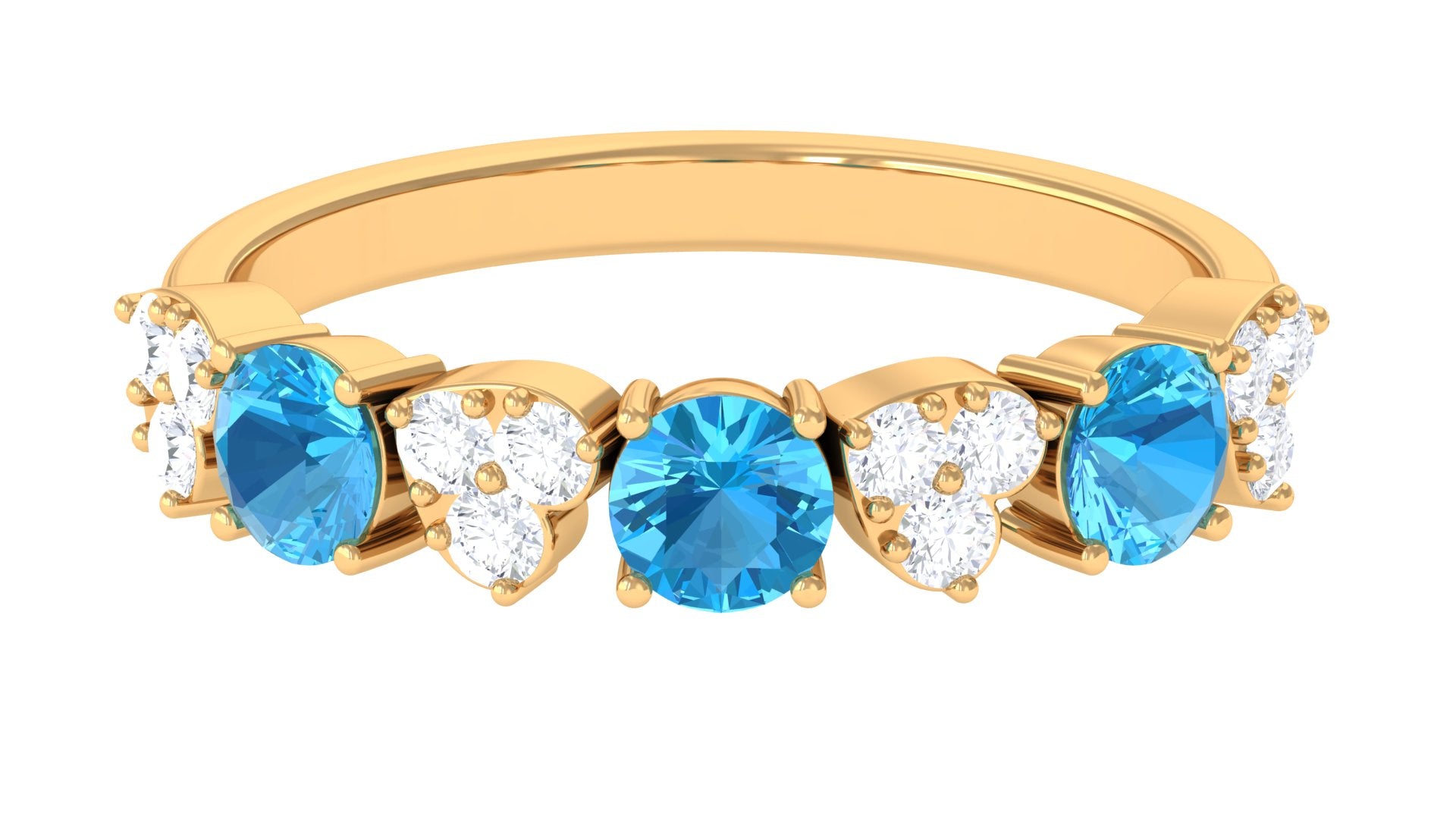 1 CT Swiss Blue Topaz and Diamond Half Eternity Ring Swiss Blue Topaz - ( AAA ) - Quality - Rosec Jewels