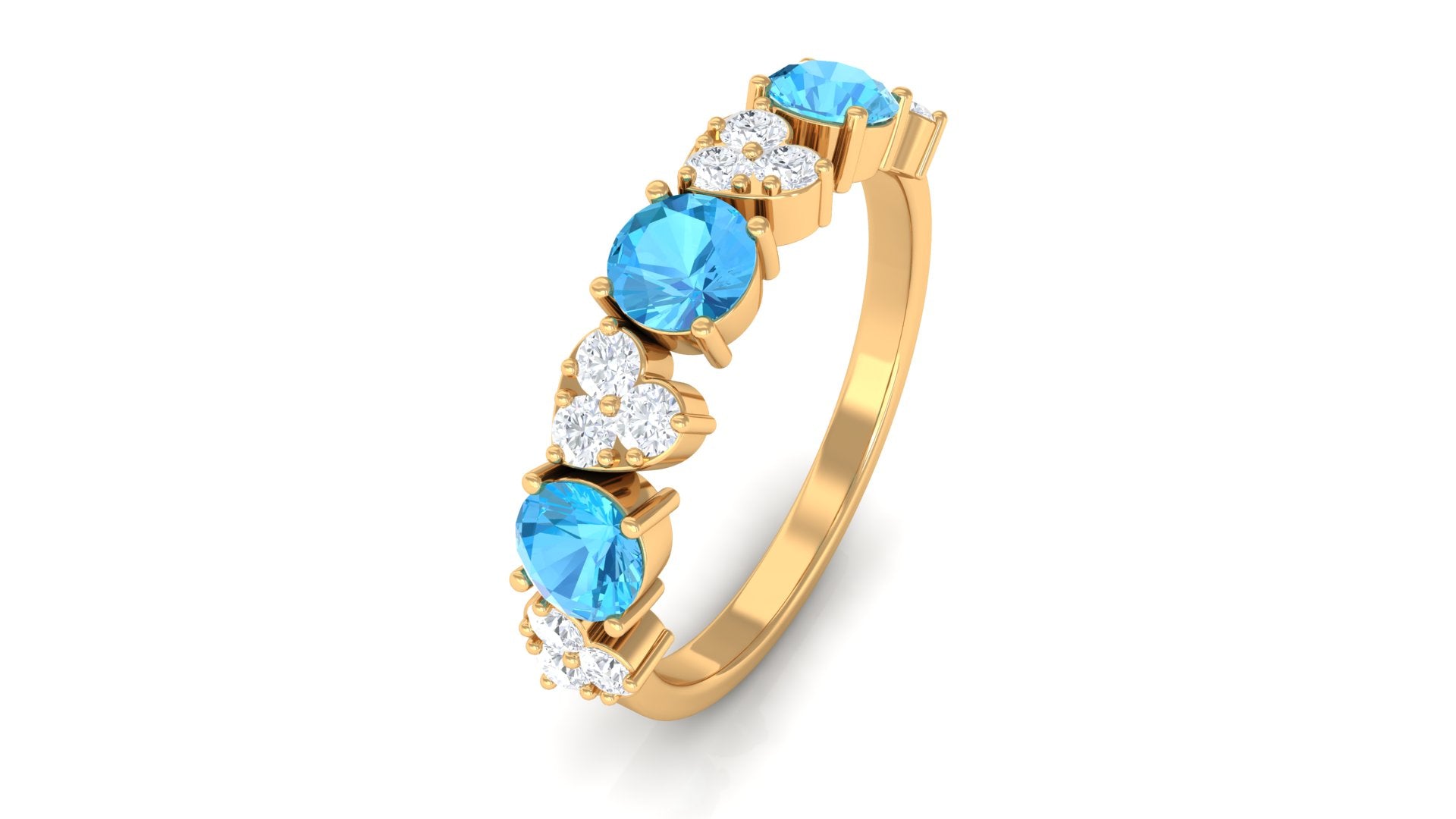 1 CT Swiss Blue Topaz and Diamond Half Eternity Ring Swiss Blue Topaz - ( AAA ) - Quality - Rosec Jewels