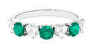 Alternate Emerald and Pave Diamond Heart Half Eternity Ring Emerald - ( AAA ) - Quality - Rosec Jewels