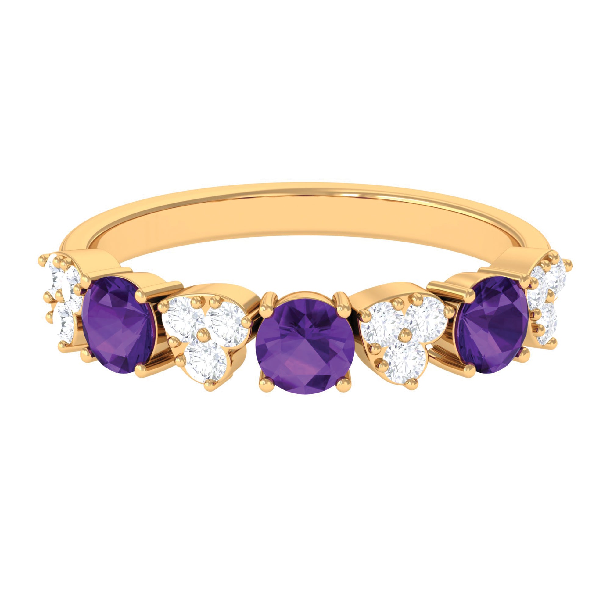 Amethyst and Diamond Heart Shape Alternate Eternity Ring Amethyst - ( AAA ) - Quality - Rosec Jewels