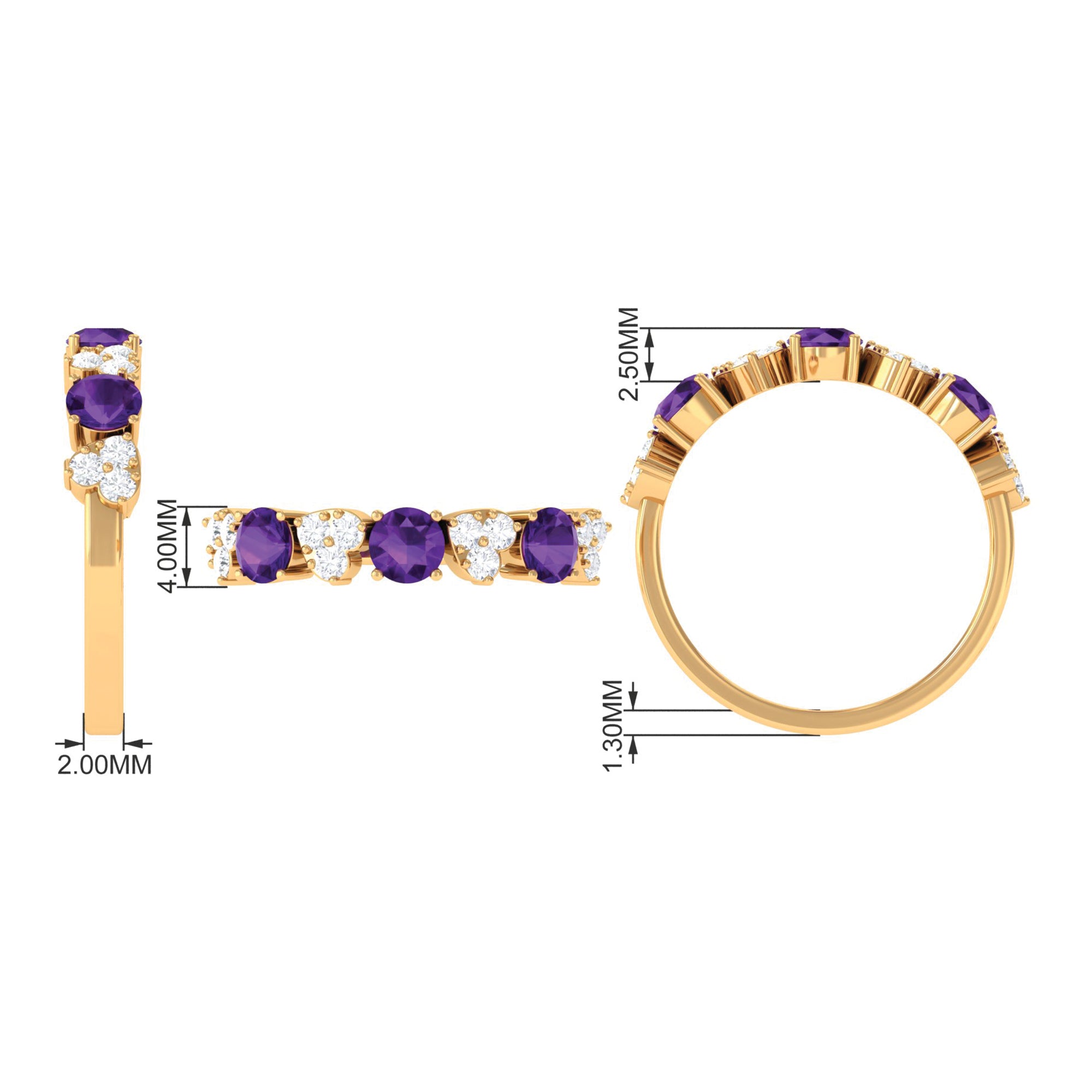 Amethyst and Diamond Heart Shape Alternate Eternity Ring Amethyst - ( AAA ) - Quality - Rosec Jewels