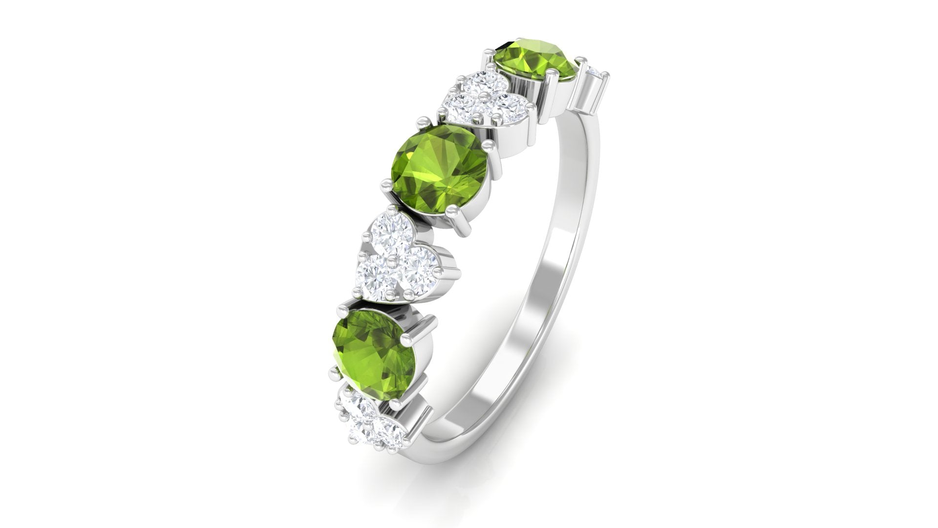 Peridot and Diamond Heart Shape Alternate Eternity Ring Peridot - ( AAA ) - Quality - Rosec Jewels