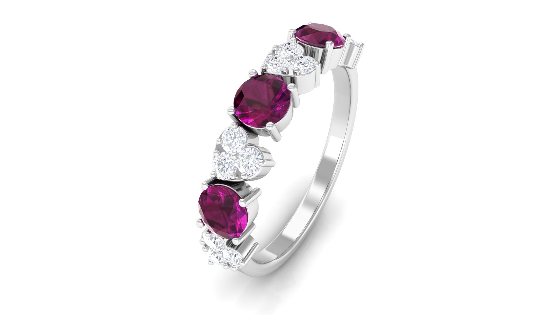 1.50 CT Rhodolite and Diamond Heart Shape Alternate Eternity Ring Rhodolite - ( AAA ) - Quality - Rosec Jewels