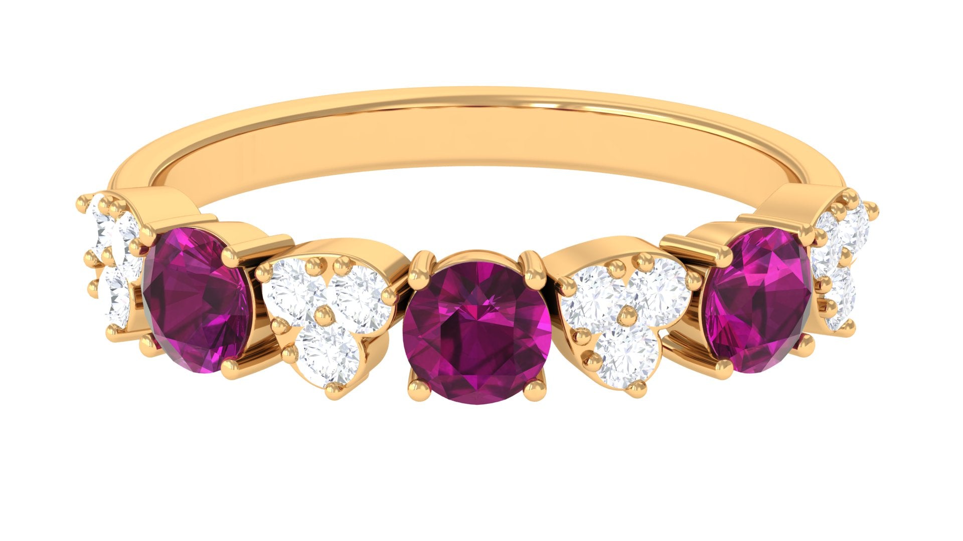 1.50 CT Rhodolite and Diamond Heart Shape Alternate Eternity Ring Rhodolite - ( AAA ) - Quality - Rosec Jewels