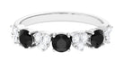 Black Onyx and Diamond Heart Shape Half Eternity Ring Black Onyx - ( AAA ) - Quality - Rosec Jewels