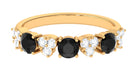 Black Onyx and Diamond Heart Shape Half Eternity Ring Black Onyx - ( AAA ) - Quality - Rosec Jewels