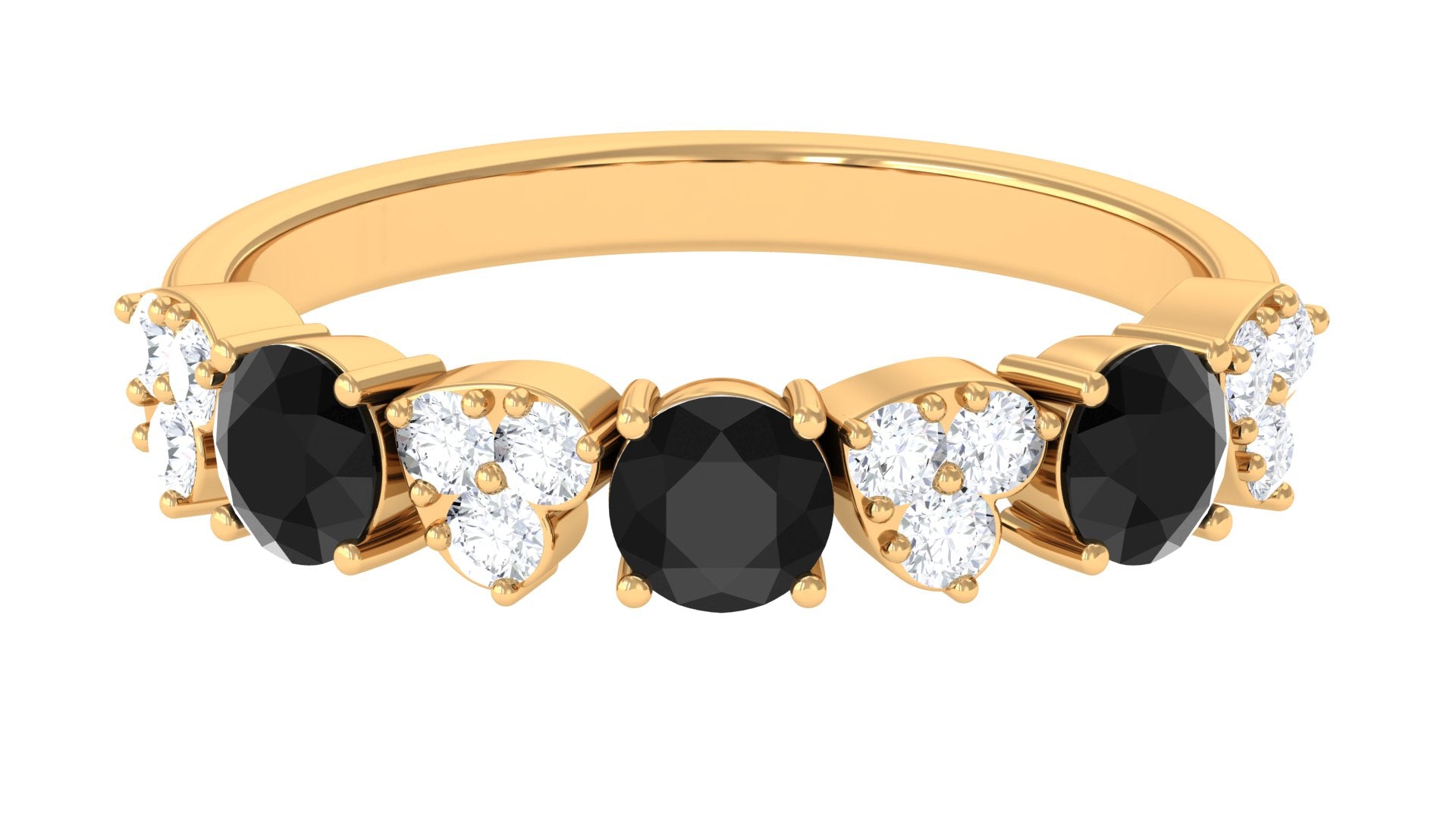 Black Onyx and Diamond Heart Shape Half Eternity Ring Black Onyx - ( AAA ) - Quality - Rosec Jewels