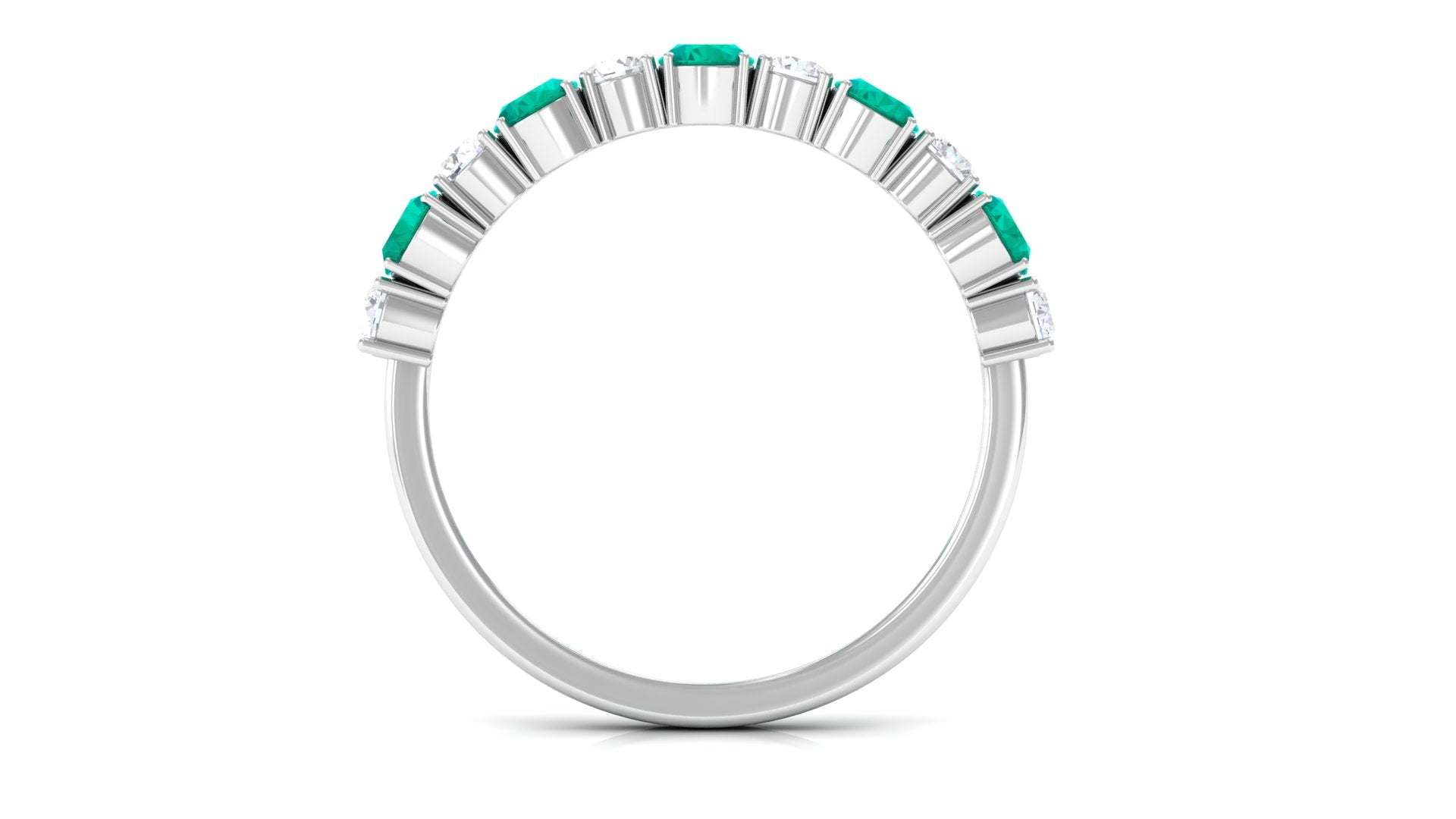 Genuine Emerald and Diamond Alternate Semi Eternity Ring Emerald - ( AAA ) - Quality - Rosec Jewels