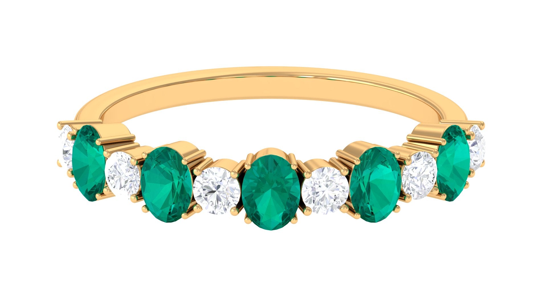 Genuine Emerald and Diamond Alternate Semi Eternity Ring Emerald - ( AAA ) - Quality - Rosec Jewels