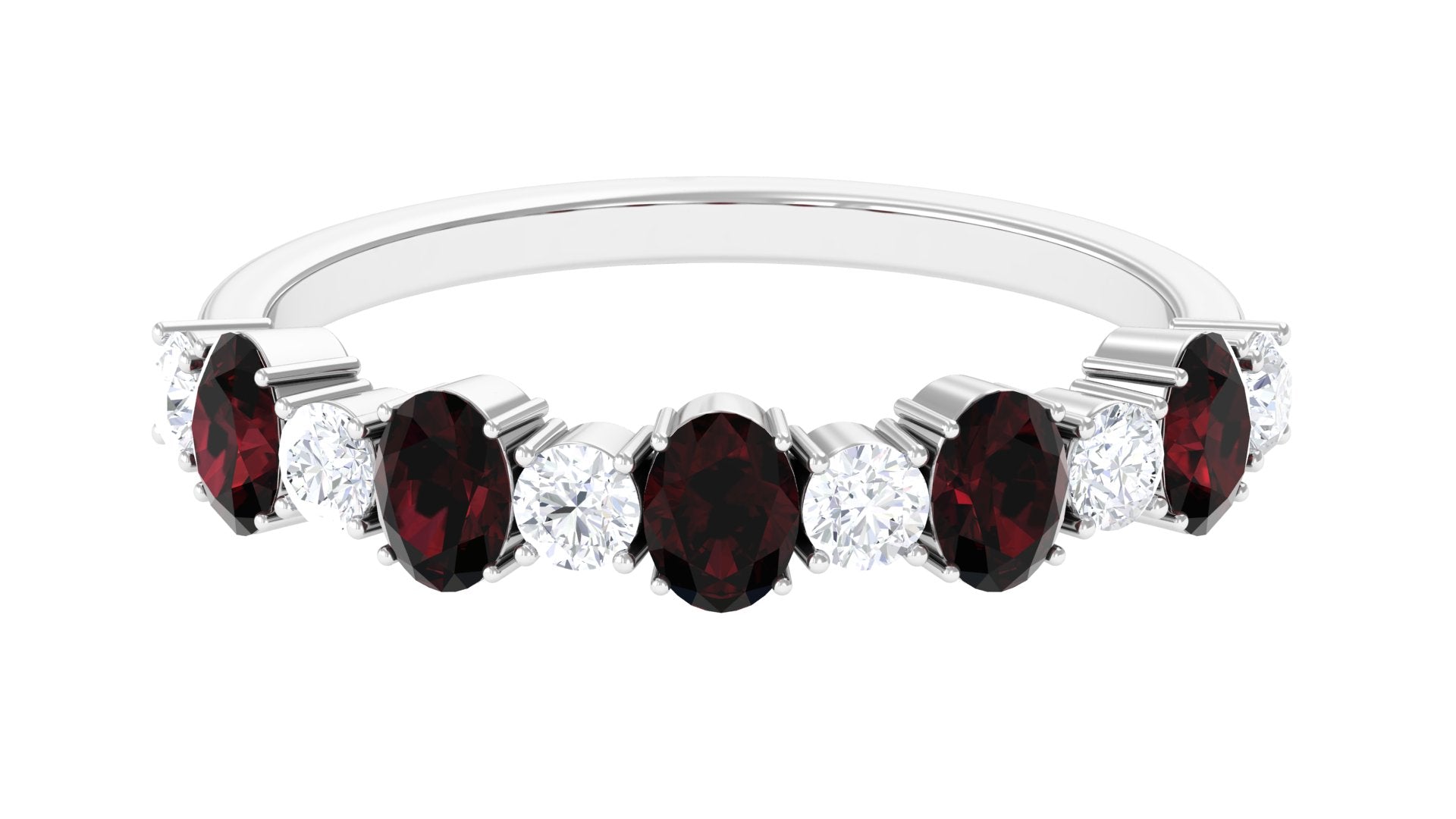 1.25 Carat Oval Garnet Half Eternity Band with Diamond Garnet - ( AAA ) - Quality - Rosec Jewels