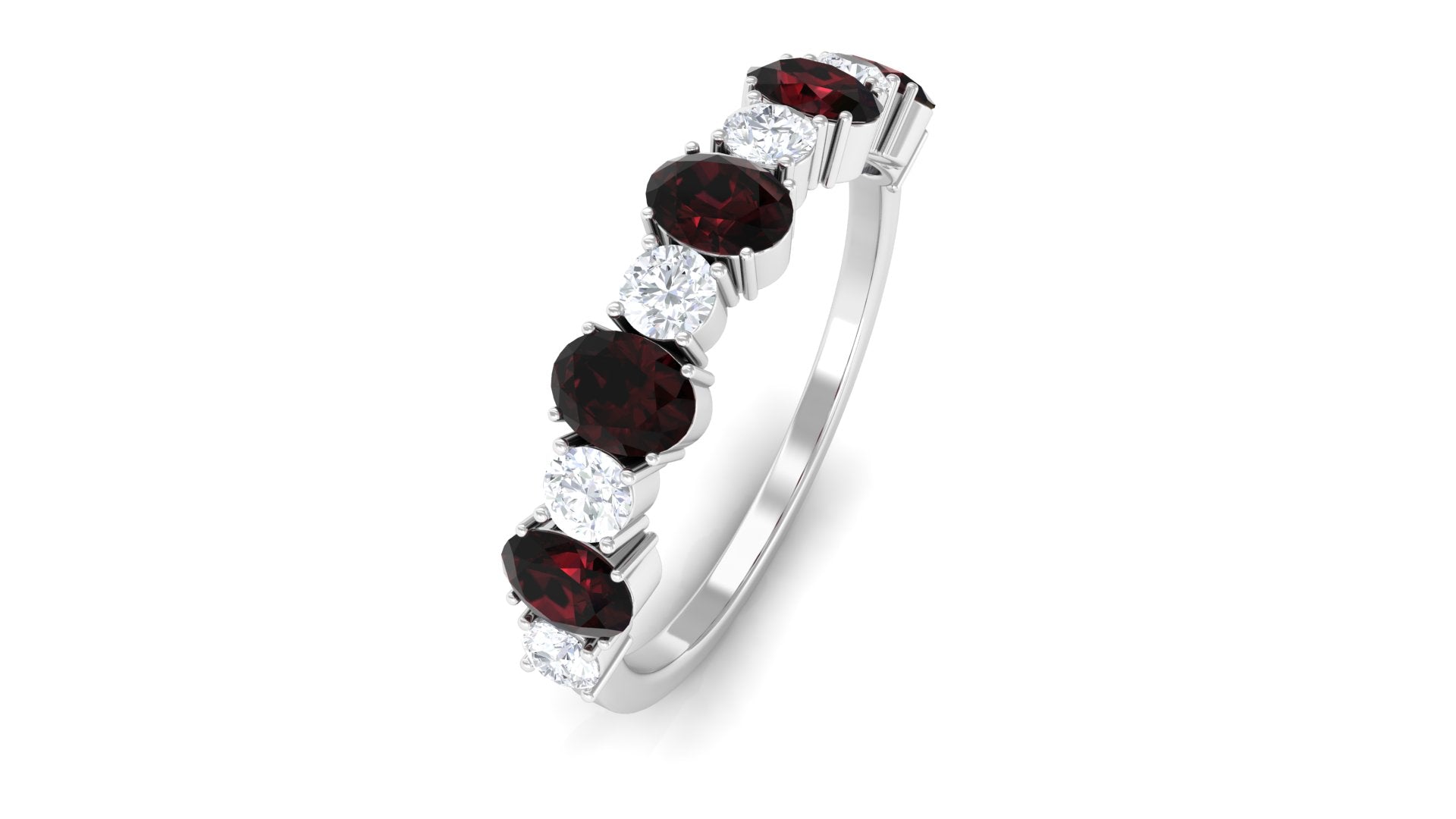 1.25 Carat Oval Garnet Half Eternity Band with Diamond Garnet - ( AAA ) - Quality - Rosec Jewels