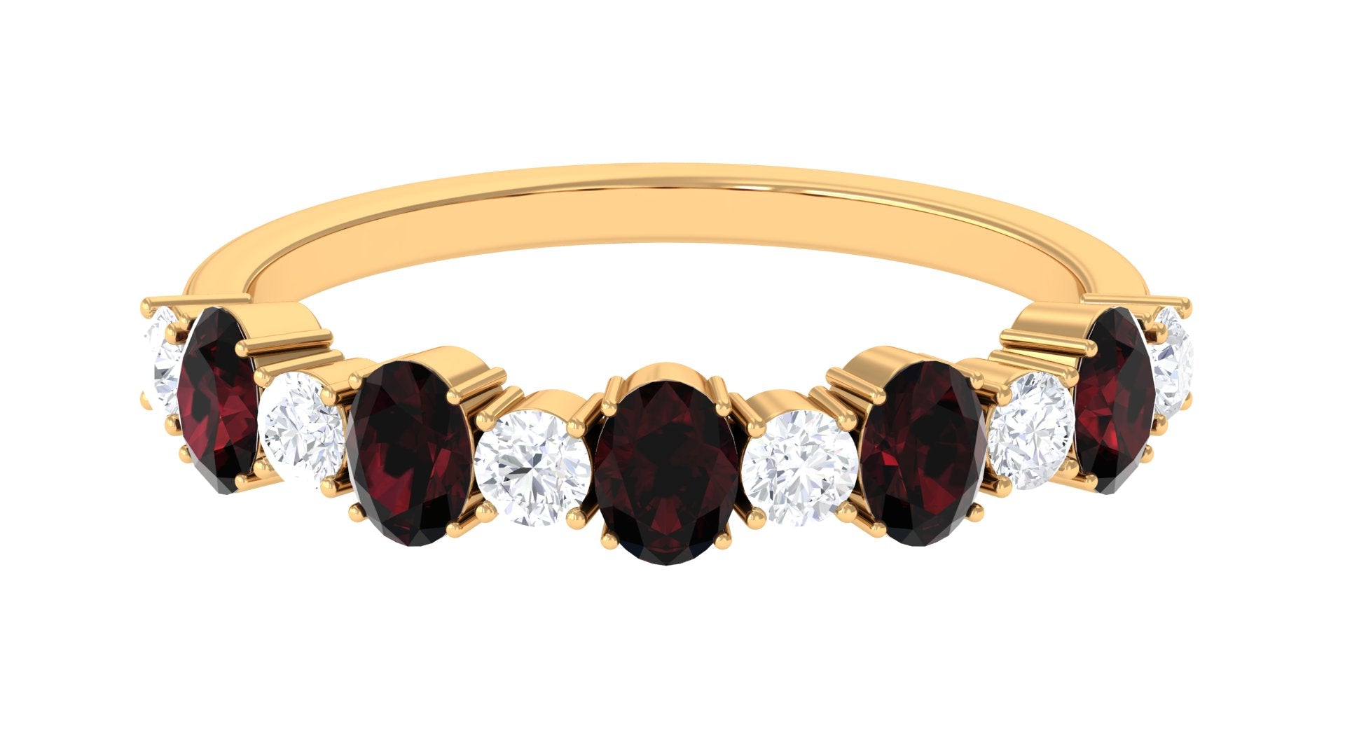 1.25 Carat Oval Garnet Half Eternity Band with Diamond Garnet - ( AAA ) - Quality - Rosec Jewels