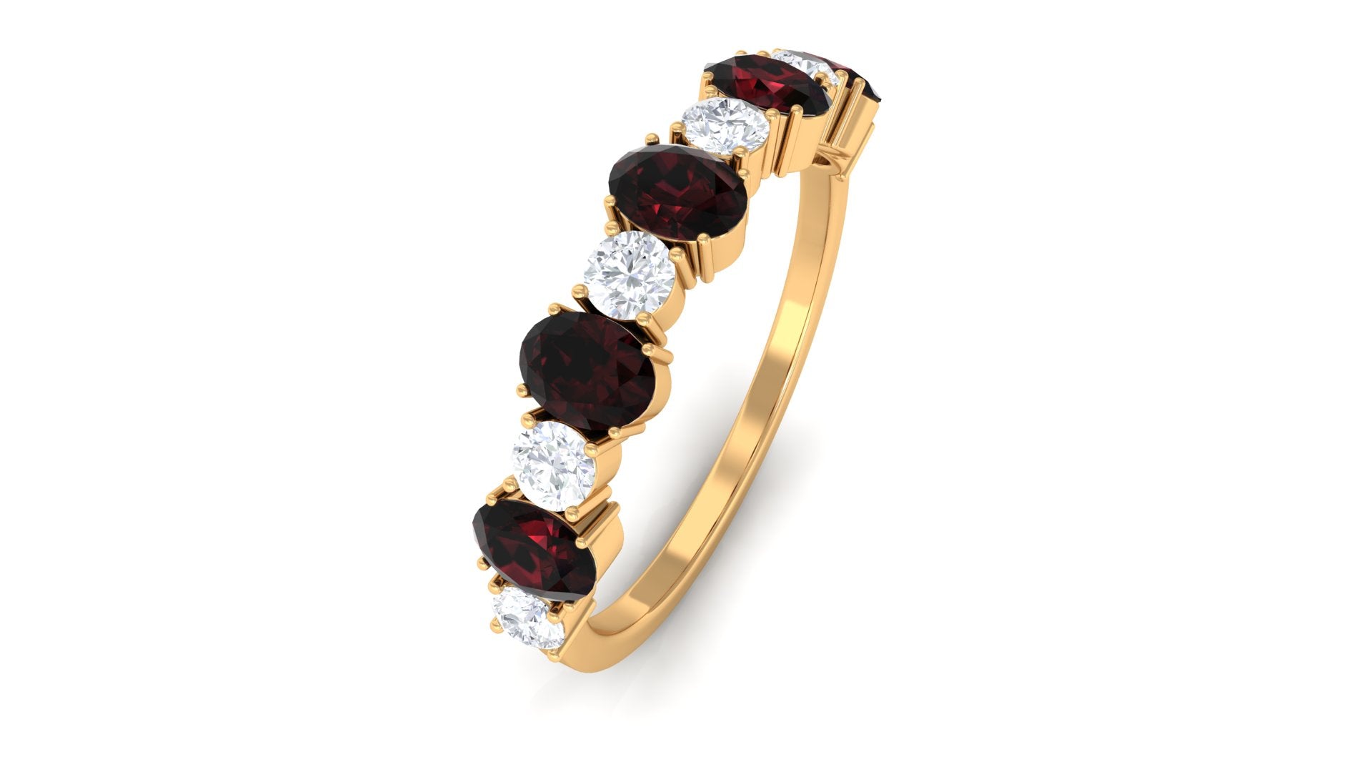 1.25 Carat Oval Garnet Half Eternity Band with Diamond Garnet - ( AAA ) - Quality - Rosec Jewels