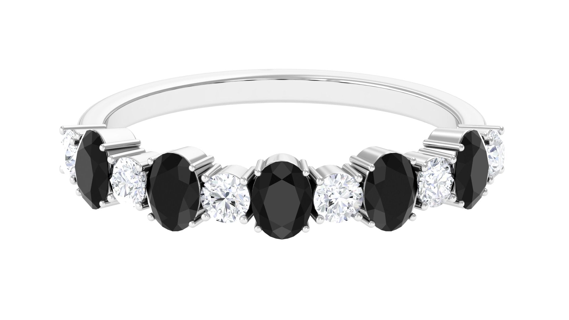 Alternate Semi Eternity Ring with Black Onyx and Diamond Black Onyx - ( AAA ) - Quality - Rosec Jewels