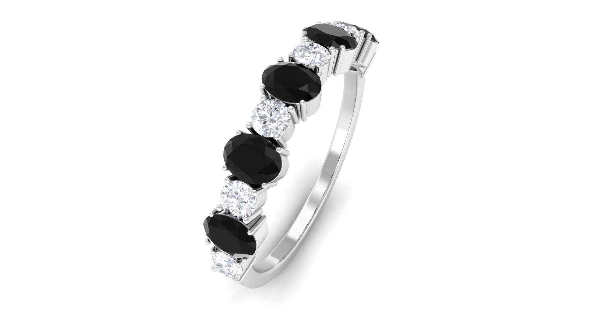 Alternate Semi Eternity Ring with Black Onyx and Diamond Black Onyx - ( AAA ) - Quality - Rosec Jewels