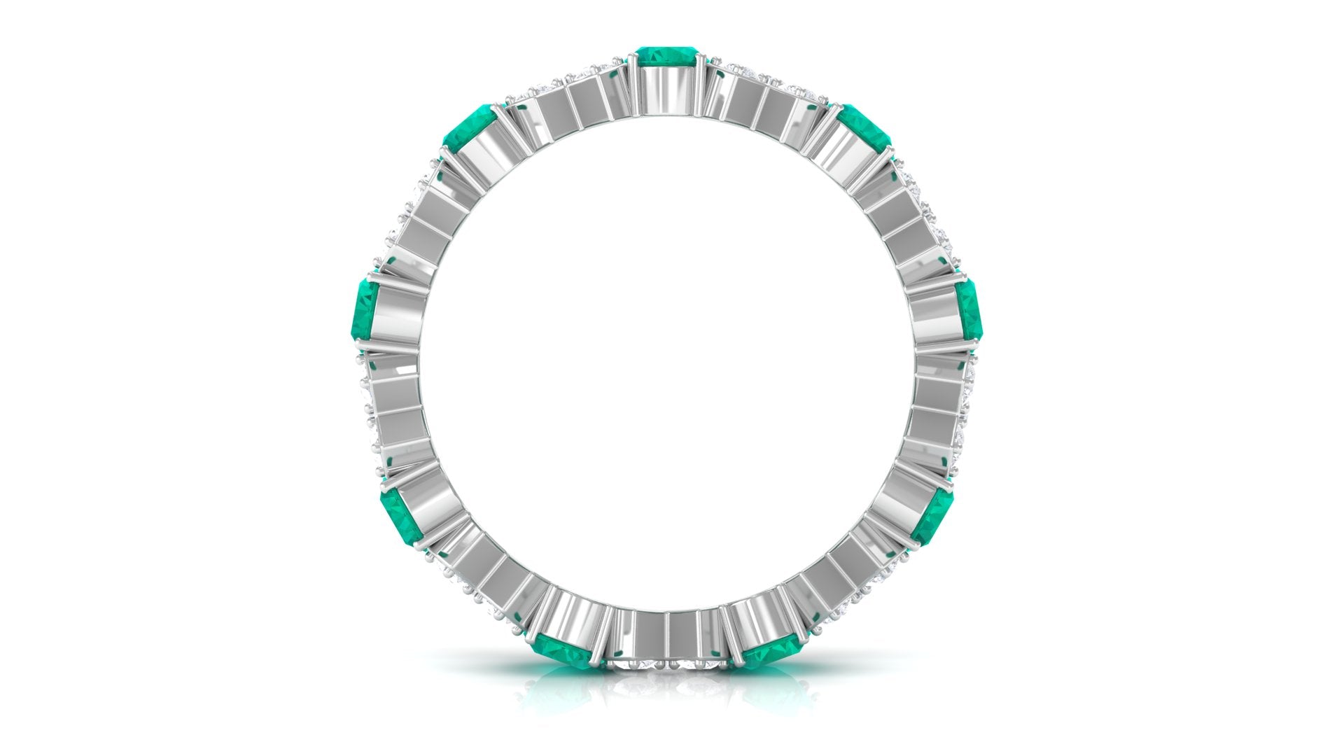 Designer Eternity Ring with Emerald and Moissanite Emerald - ( AAA ) - Quality - Rosec Jewels