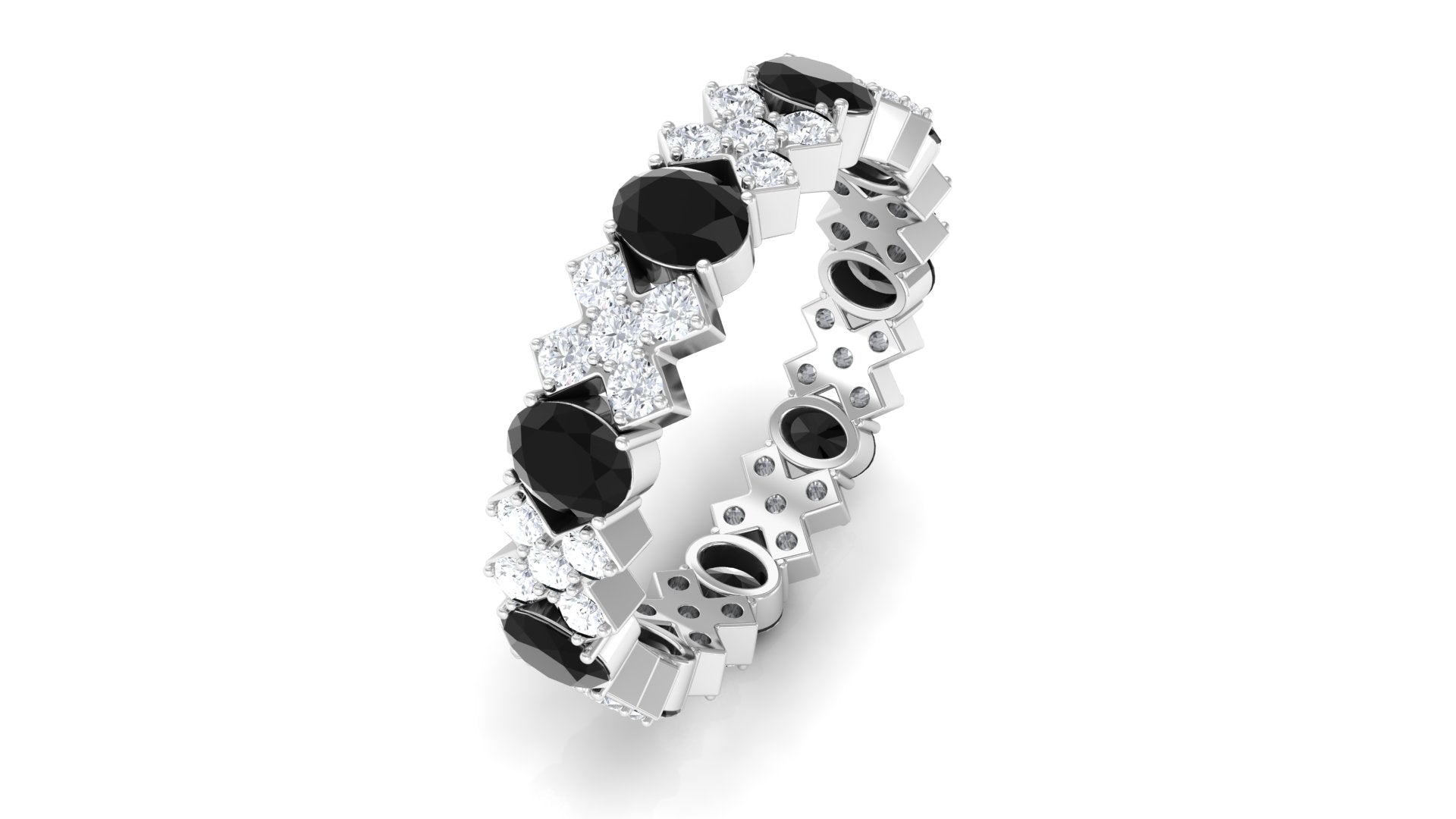 Black Onyx and Moissanite Designer Eternity Ring Black Onyx - ( AAA ) - Quality - Rosec Jewels