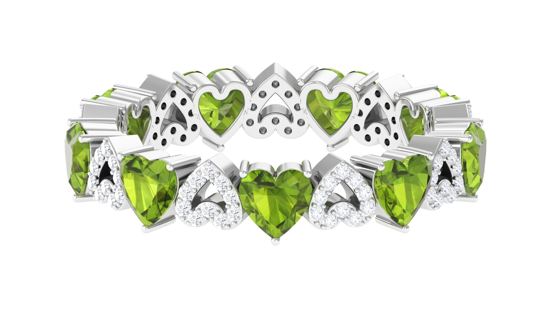 Peridot and Diamond Heart Shape Eternity Ring Peridot - ( AAA ) - Quality - Rosec Jewels