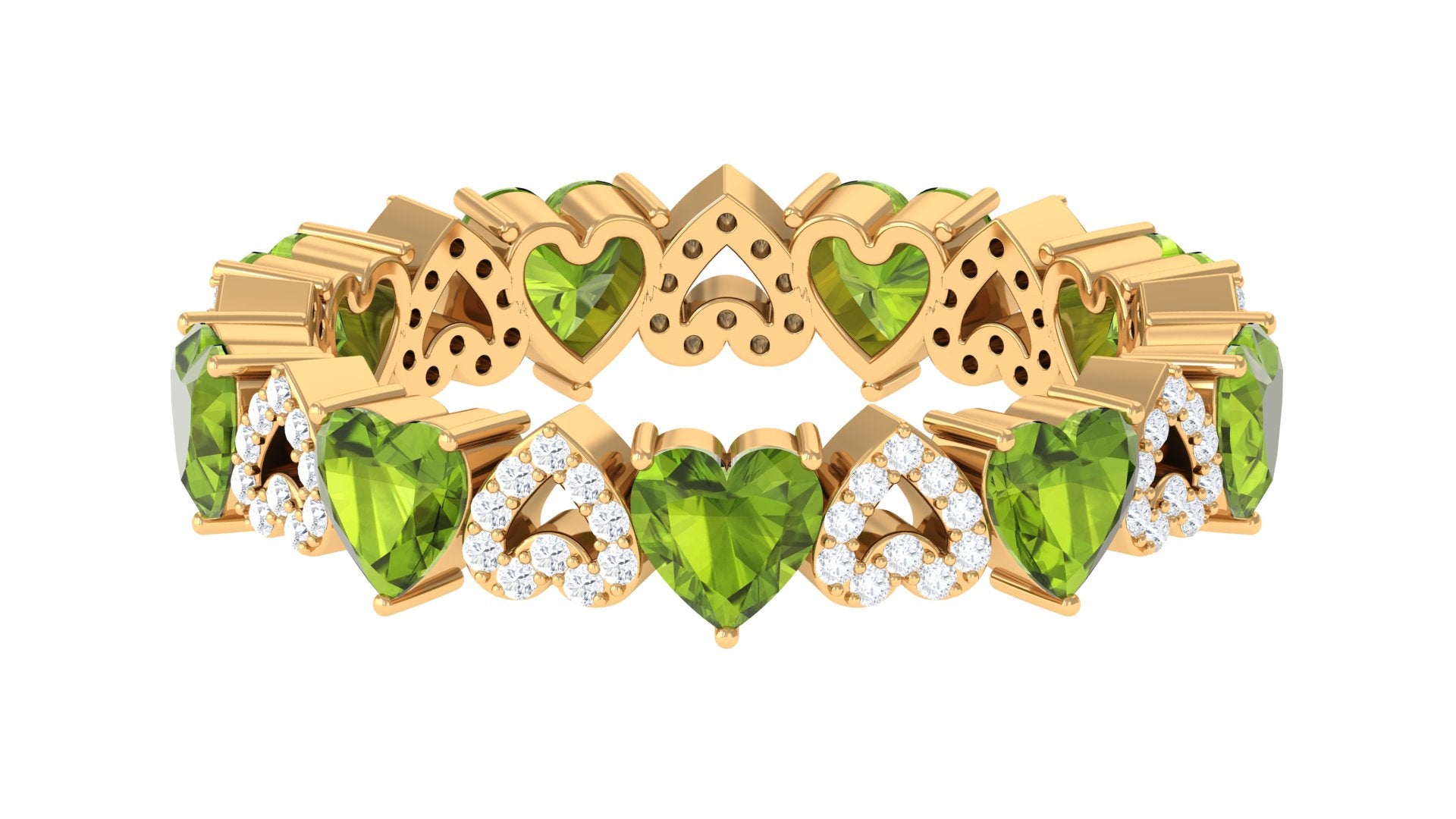 Peridot and Diamond Heart Shape Eternity Ring Peridot - ( AAA ) - Quality - Rosec Jewels