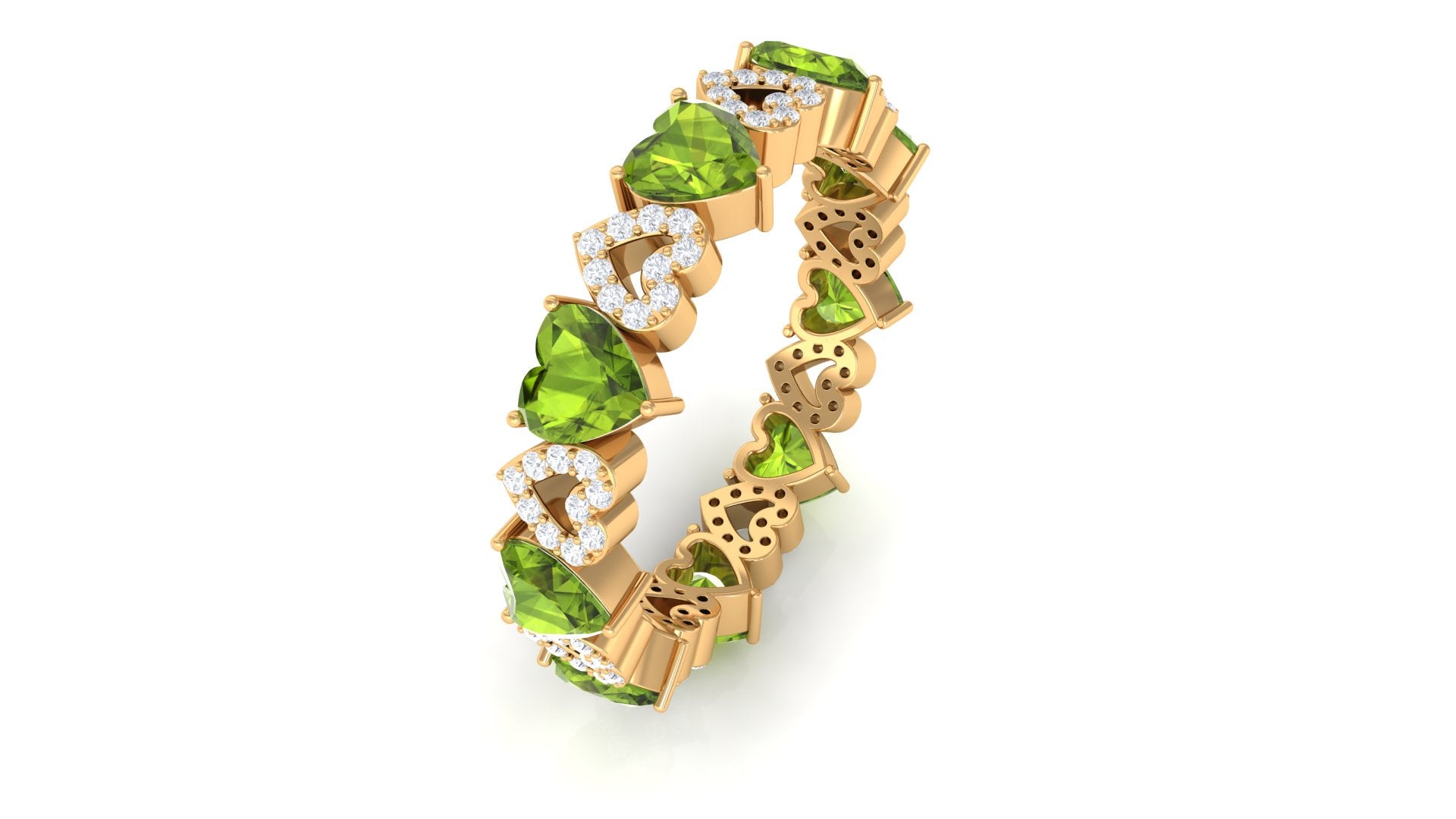 Peridot and Diamond Heart Shape Eternity Ring Peridot - ( AAA ) - Quality - Rosec Jewels