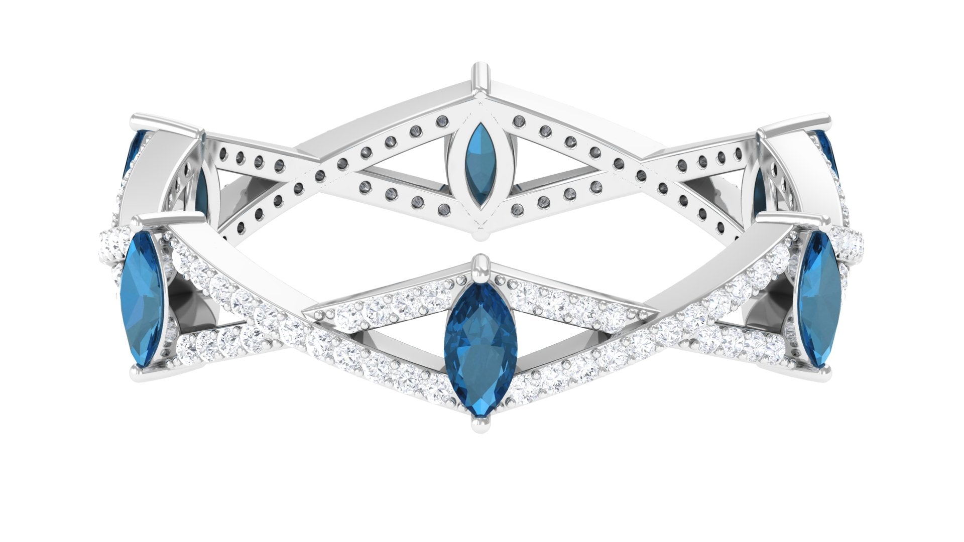 London Blue Topaz and Diamond Crossover Eternity Ring London Blue Topaz - ( AAA ) - Quality - Rosec Jewels