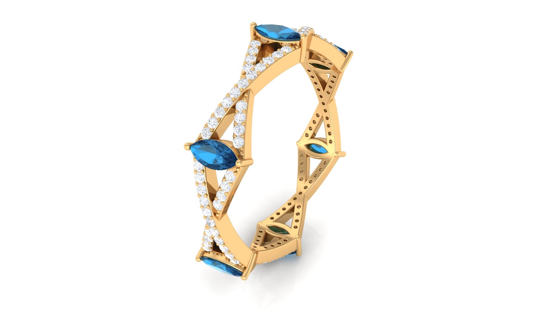 London Blue Topaz and Diamond Crossover Eternity Ring London Blue Topaz - ( AAA ) - Quality - Rosec Jewels