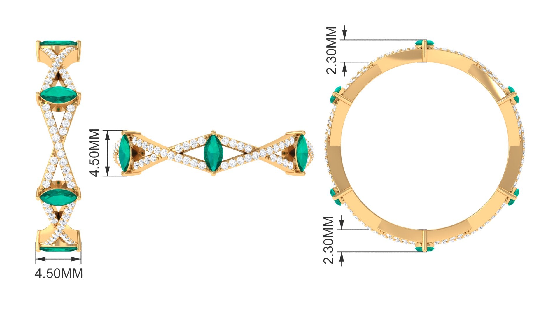 Emerald Crossover Eternity Ring with Diamond Emerald - ( AAA ) - Quality - Rosec Jewels