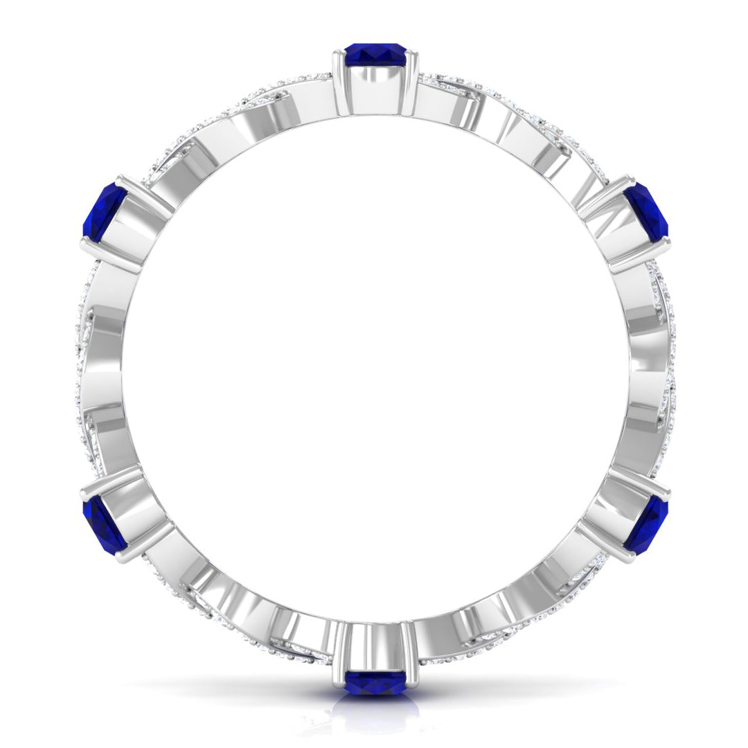 Blue Sapphire and Diamond Crossover Eternity Ring Blue Sapphire - ( AAA ) - Quality - Rosec Jewels