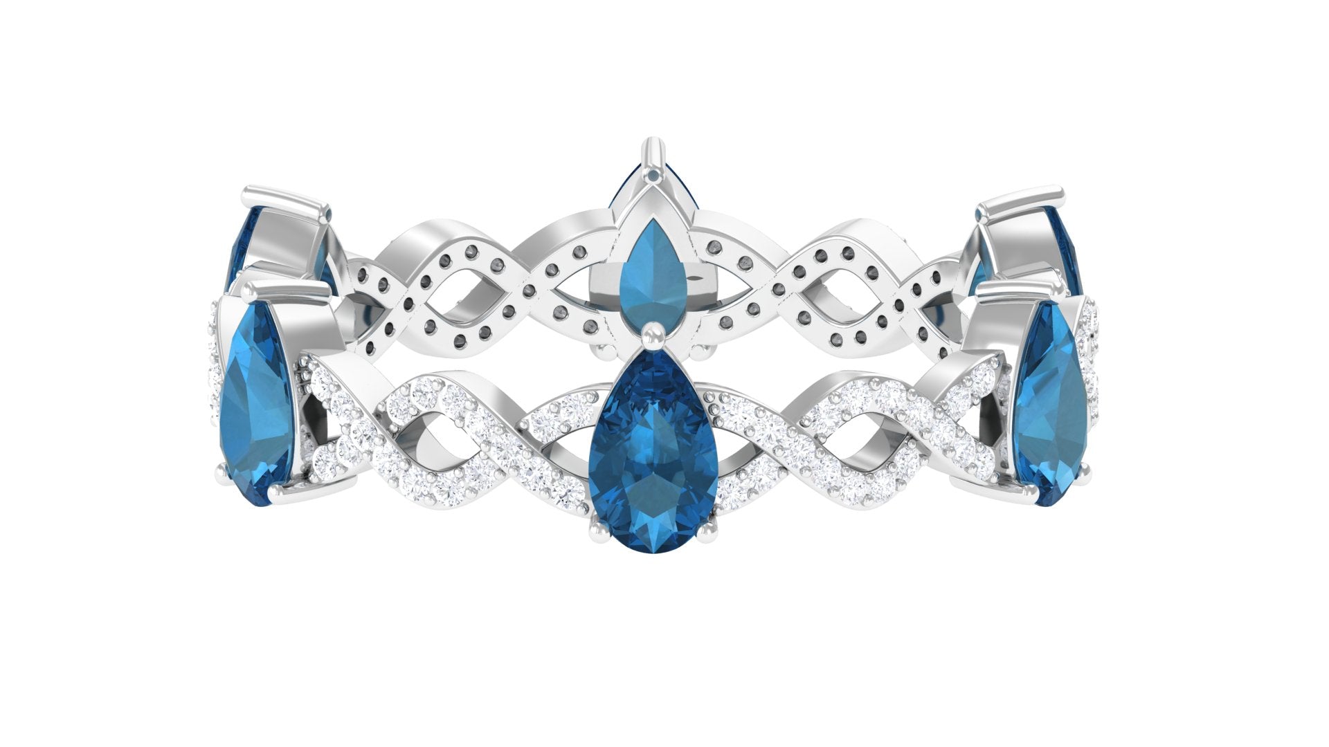 London Blue Topaz and Diamond Eternity Ring with Crossover Shank London Blue Topaz - ( AAA ) - Quality - Rosec Jewels