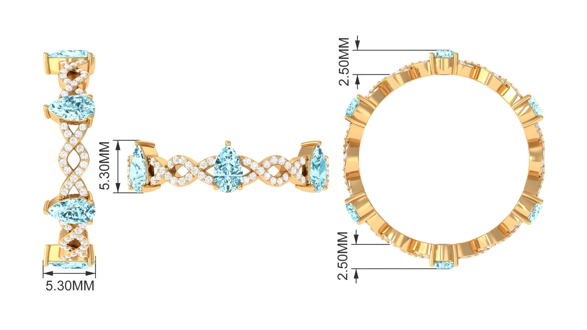 Aquamarine and Diamond Full Eternity Ring with Crossover Shank Aquamarine - ( AAA ) - Quality - Rosec Jewels