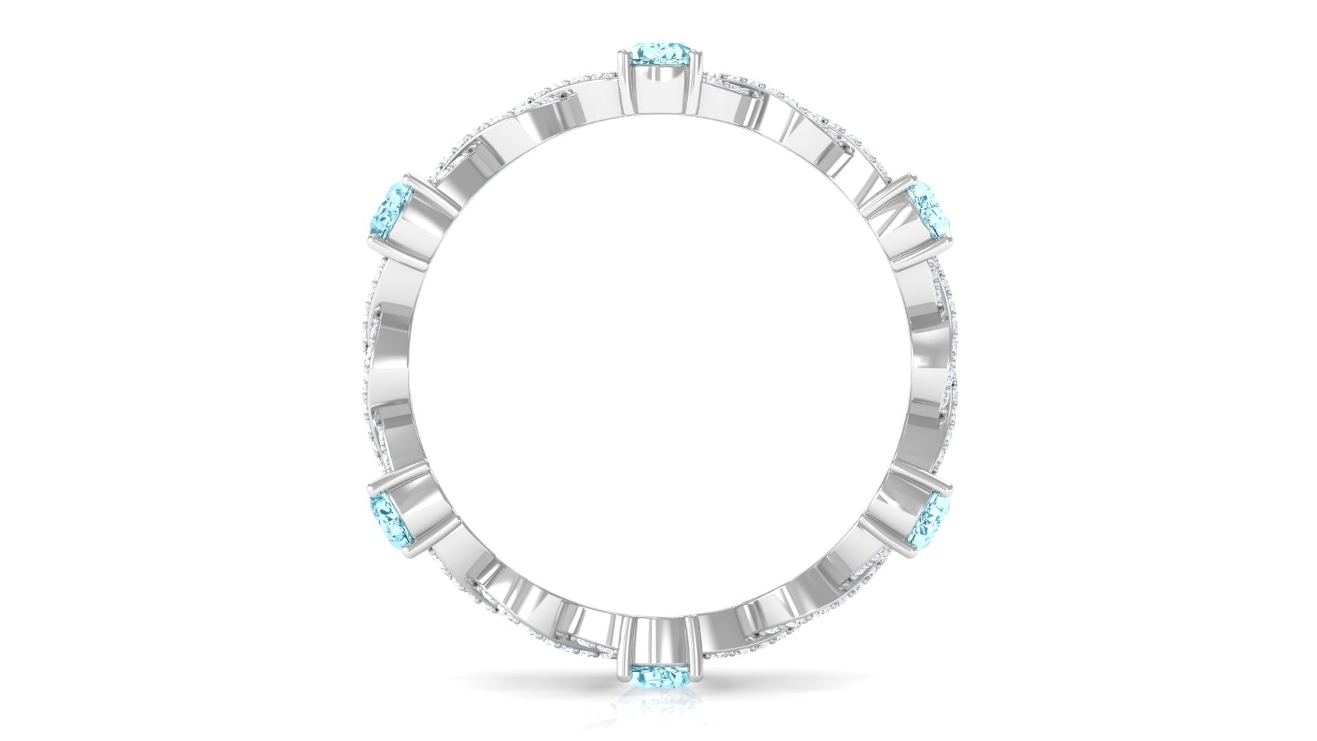 Aquamarine and Diamond Full Eternity Ring with Crossover Shank Aquamarine - ( AAA ) - Quality - Rosec Jewels