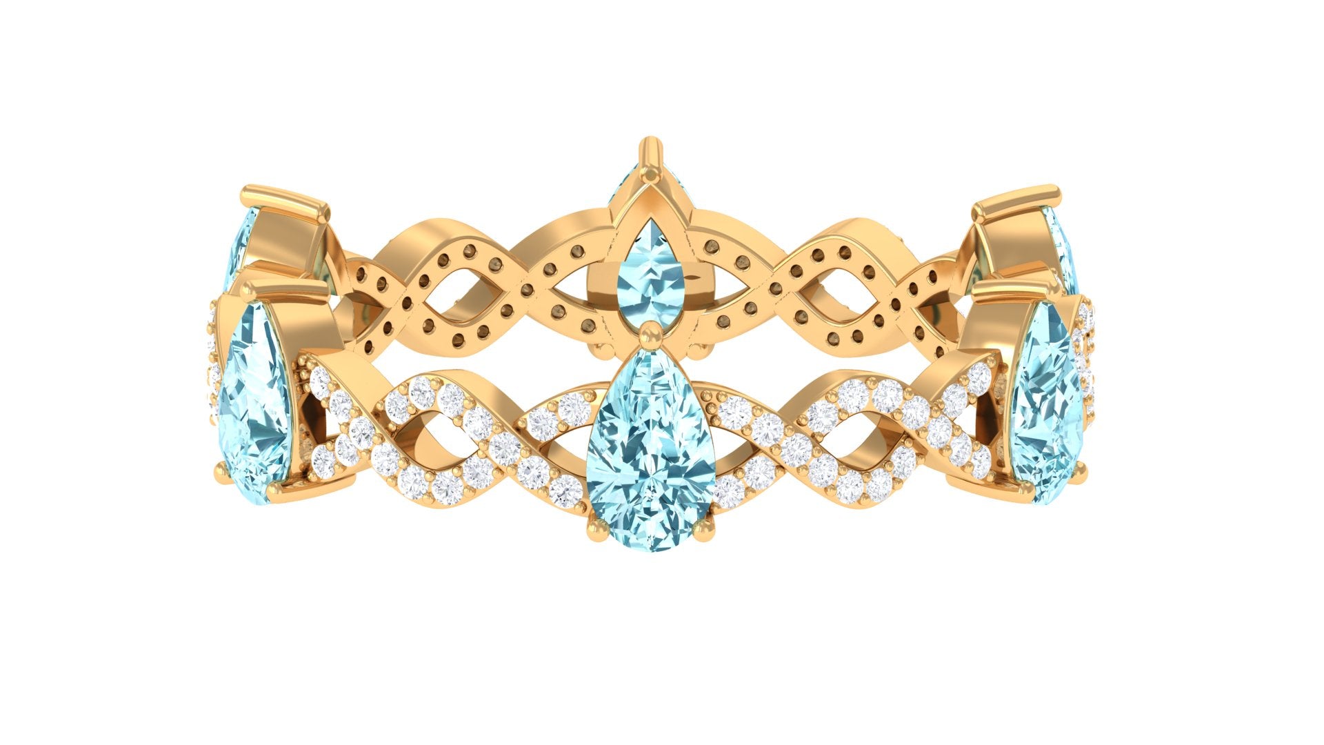 Aquamarine and Diamond Full Eternity Ring with Crossover Shank Aquamarine - ( AAA ) - Quality - Rosec Jewels