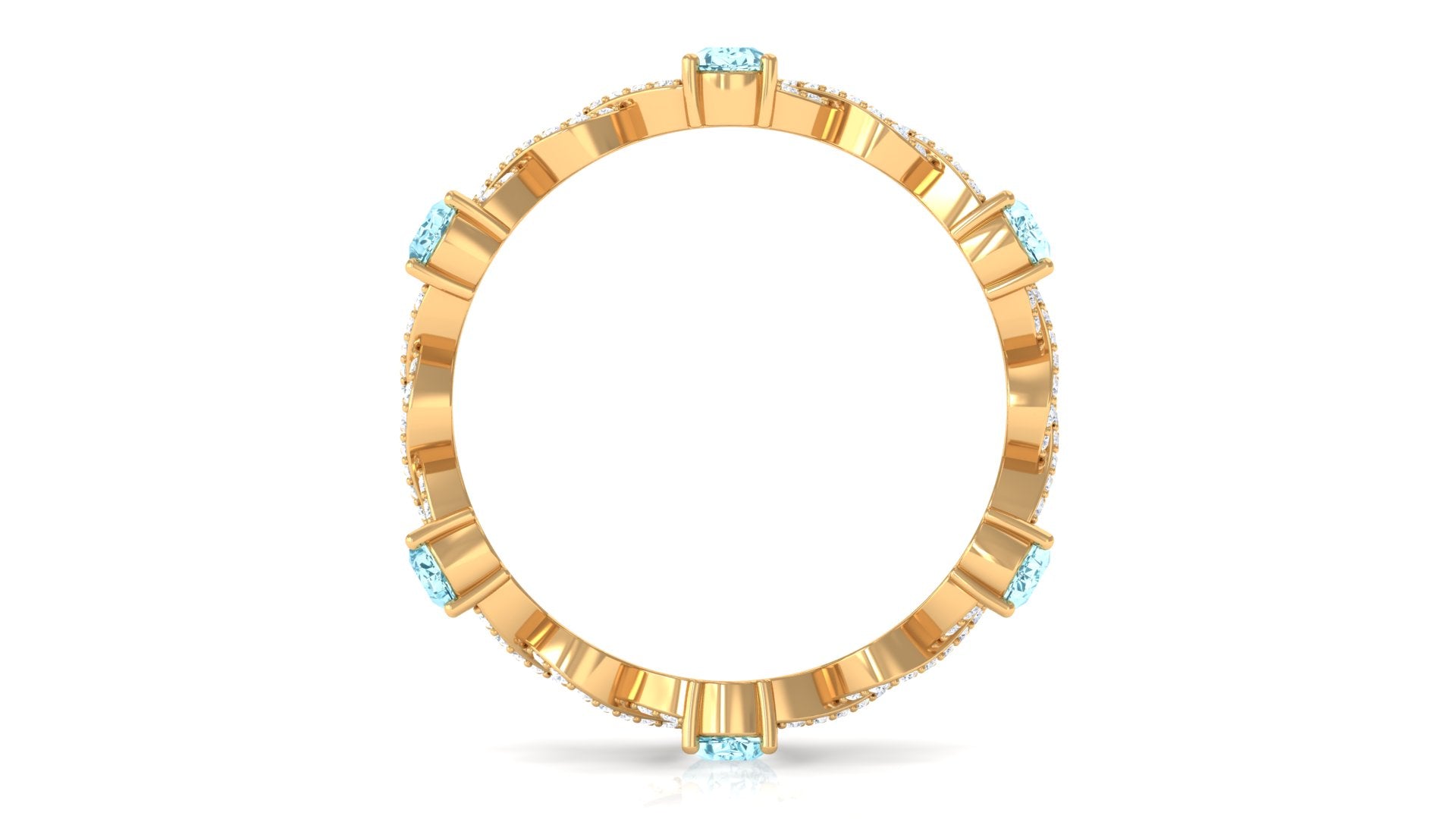 Aquamarine and Diamond Full Eternity Ring with Crossover Shank Aquamarine - ( AAA ) - Quality - Rosec Jewels