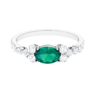 Emerald Solitaire East West Ring with Diamond Side Stones Emerald - ( AAA ) - Quality - Rosec Jewels