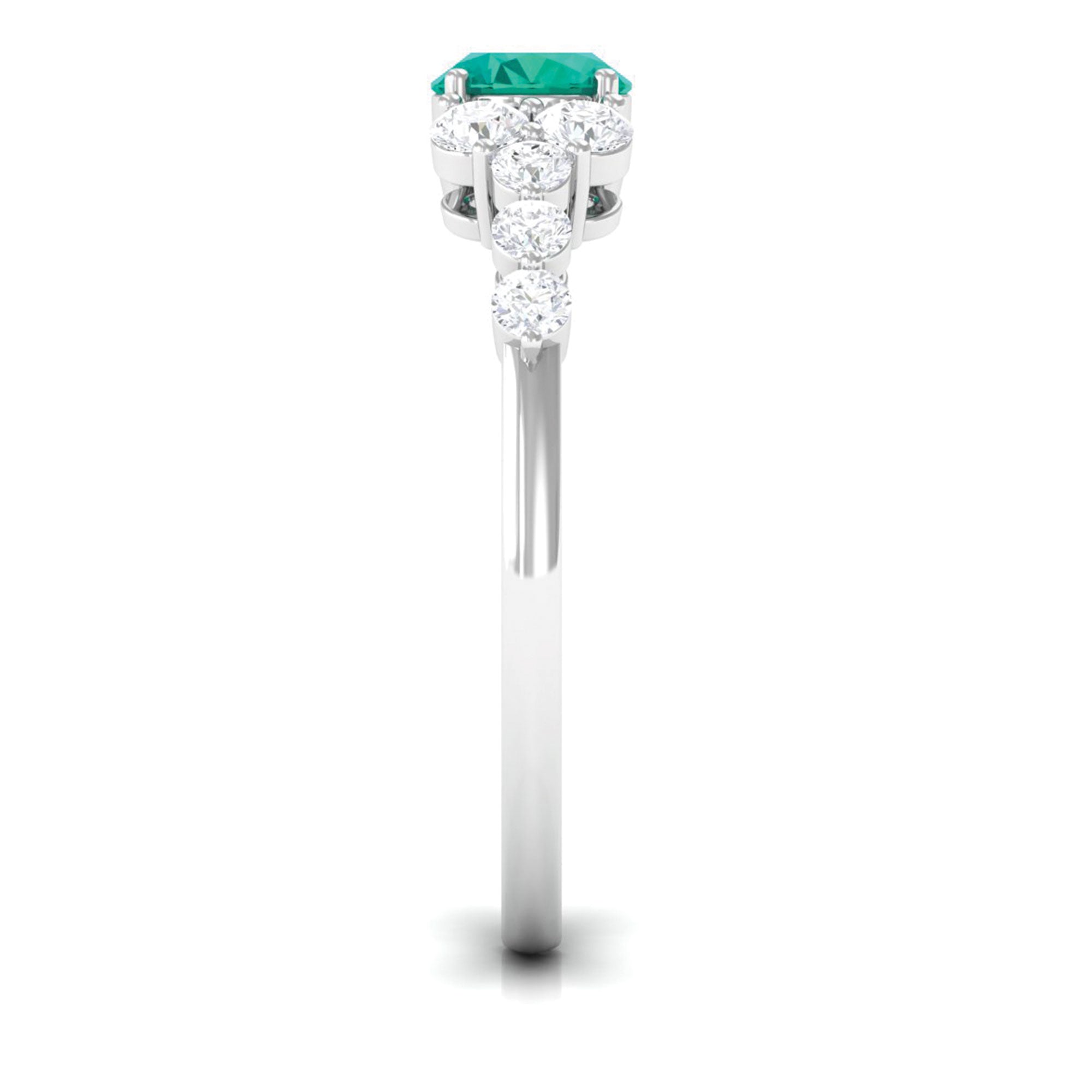 Emerald Solitaire East West Ring with Diamond Side Stones Emerald - ( AAA ) - Quality - Rosec Jewels