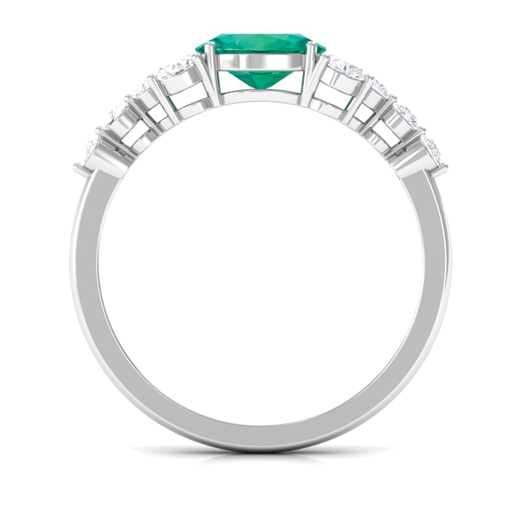 Emerald Solitaire East West Ring with Diamond Side Stones Emerald - ( AAA ) - Quality - Rosec Jewels