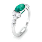 Emerald Solitaire East West Ring with Diamond Side Stones Emerald - ( AAA ) - Quality - Rosec Jewels