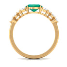 Emerald Solitaire East West Ring with Diamond Side Stones Emerald - ( AAA ) - Quality - Rosec Jewels