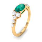 Emerald Solitaire East West Ring with Diamond Side Stones Emerald - ( AAA ) - Quality - Rosec Jewels