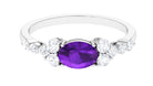 Oval Amethyst East West Ring with Diamond Side Stones Amethyst - ( AAA ) - Quality - Rosec Jewels