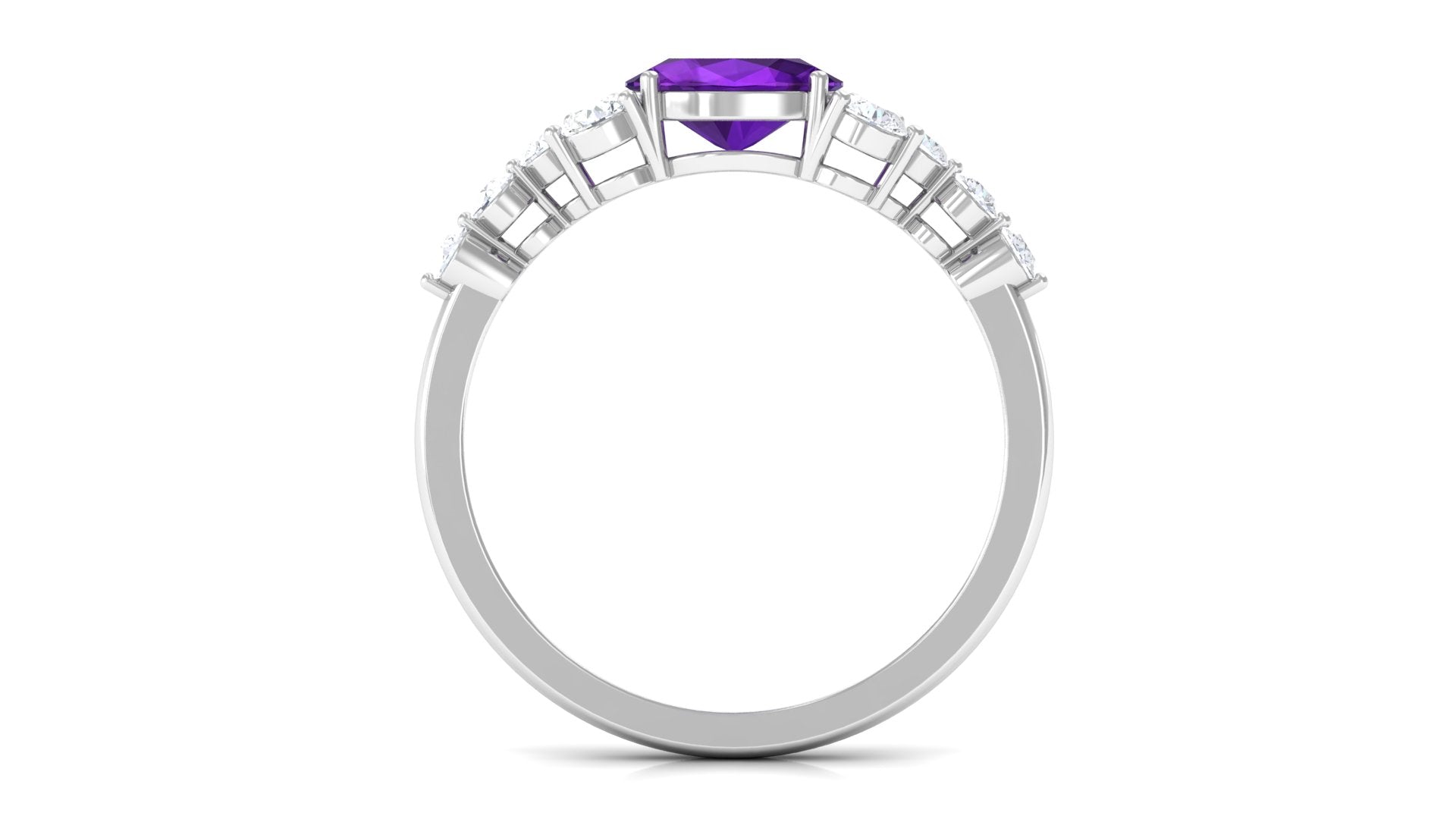 Oval Amethyst East West Ring with Diamond Side Stones Amethyst - ( AAA ) - Quality - Rosec Jewels