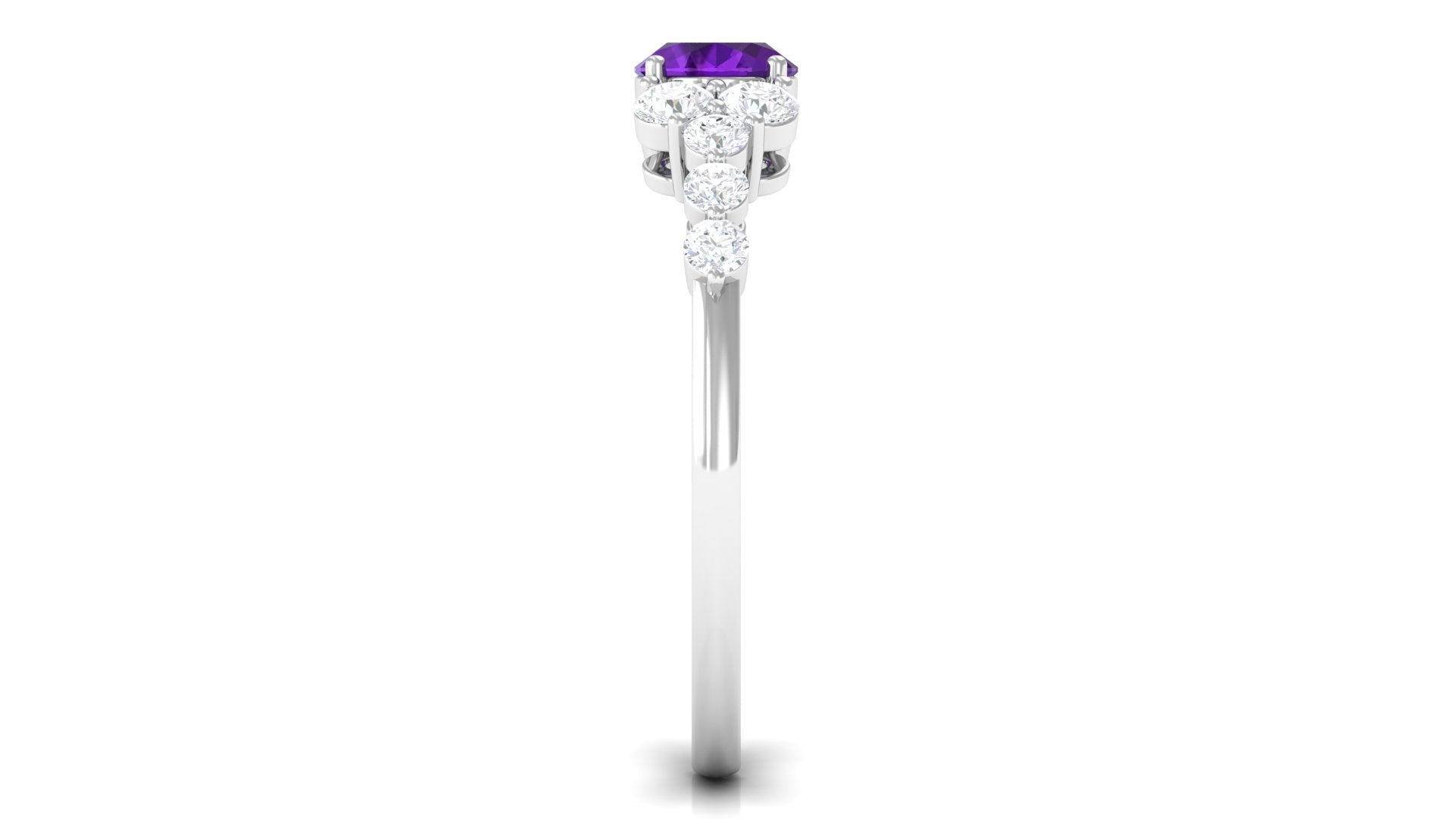 Oval Amethyst East West Ring with Diamond Side Stones Amethyst - ( AAA ) - Quality - Rosec Jewels