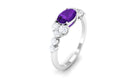 Oval Amethyst East West Ring with Diamond Side Stones Amethyst - ( AAA ) - Quality - Rosec Jewels